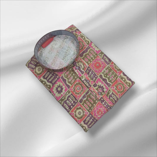 Men’s Cotton Printed Kurta – Geometric Block Print | Stylish Festive & Casual Wear | MK55