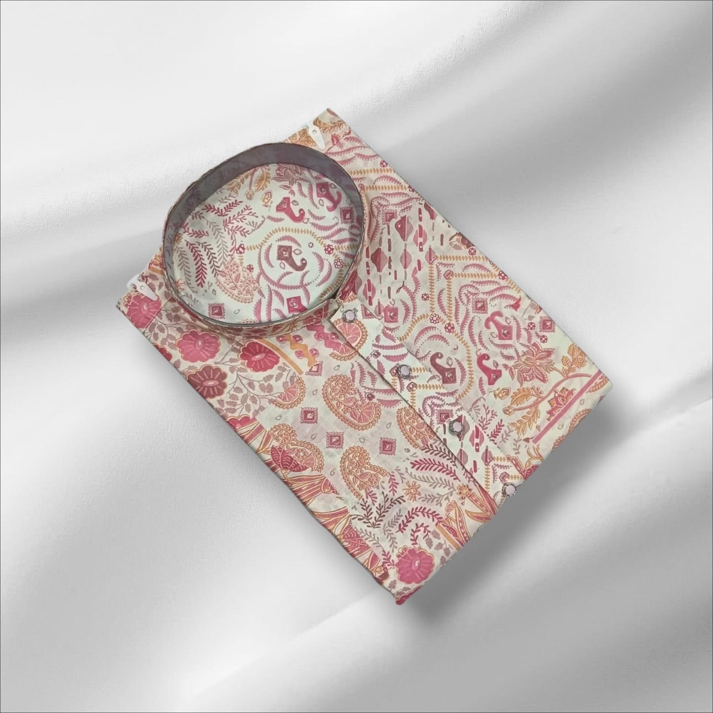 Men’s Printed Cotton Kurta – Pastel Floral & Paisley Print | Festive & Casual Ethnic Wear | MK56