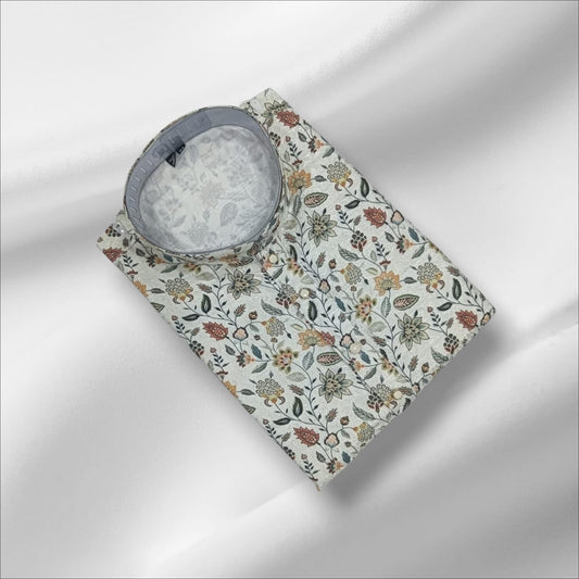 Floral Printed Cotton Kurta Shirt | Stylish Ethnic Wear for Men |MK53