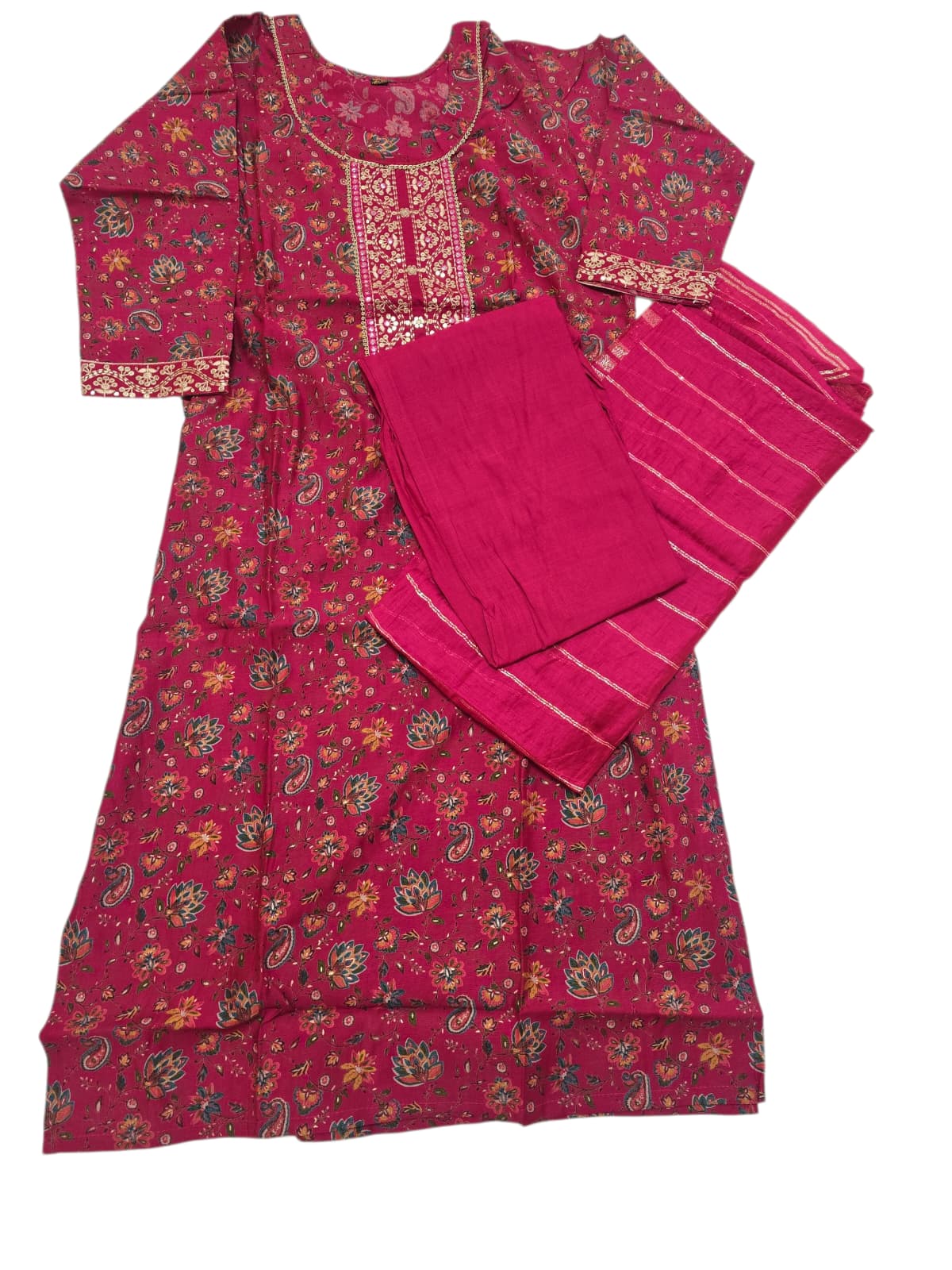 Elegant Pink Floral Cotton Kurta Set with Dupatta -W15