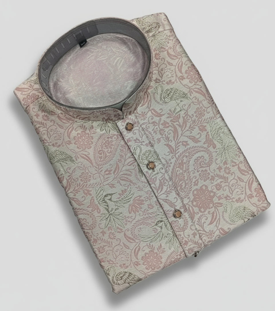 Elegant Pastel Floral Printed Men’s Kurta -MK47