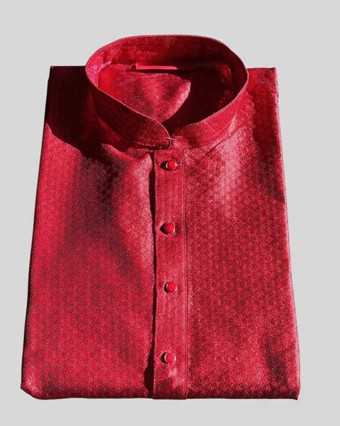 Crimson Red Silk-Blend Kurta for Men - MK67