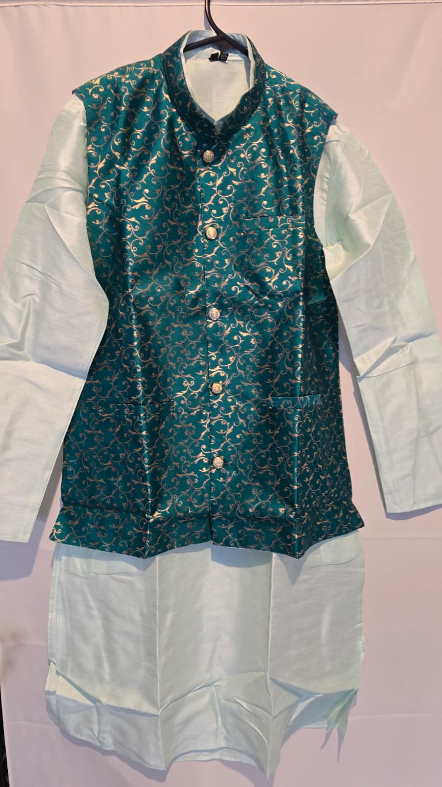 Teal Green Embroidered Nehru Jacket Kurta Set - MK72
