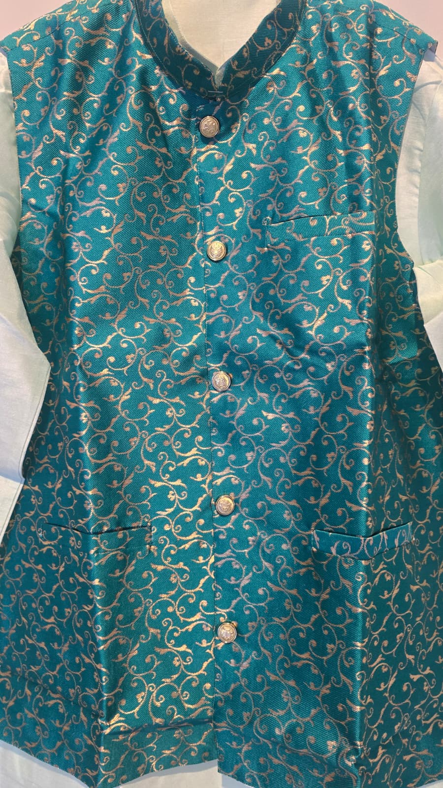 Teal Green Embroidered Nehru Jacket Kurta Set - MK72