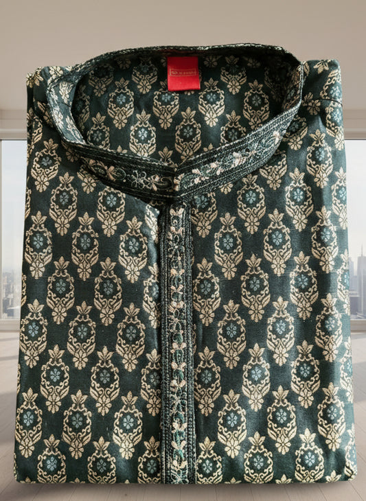 Men’s Green Brocade Kurta -MK68