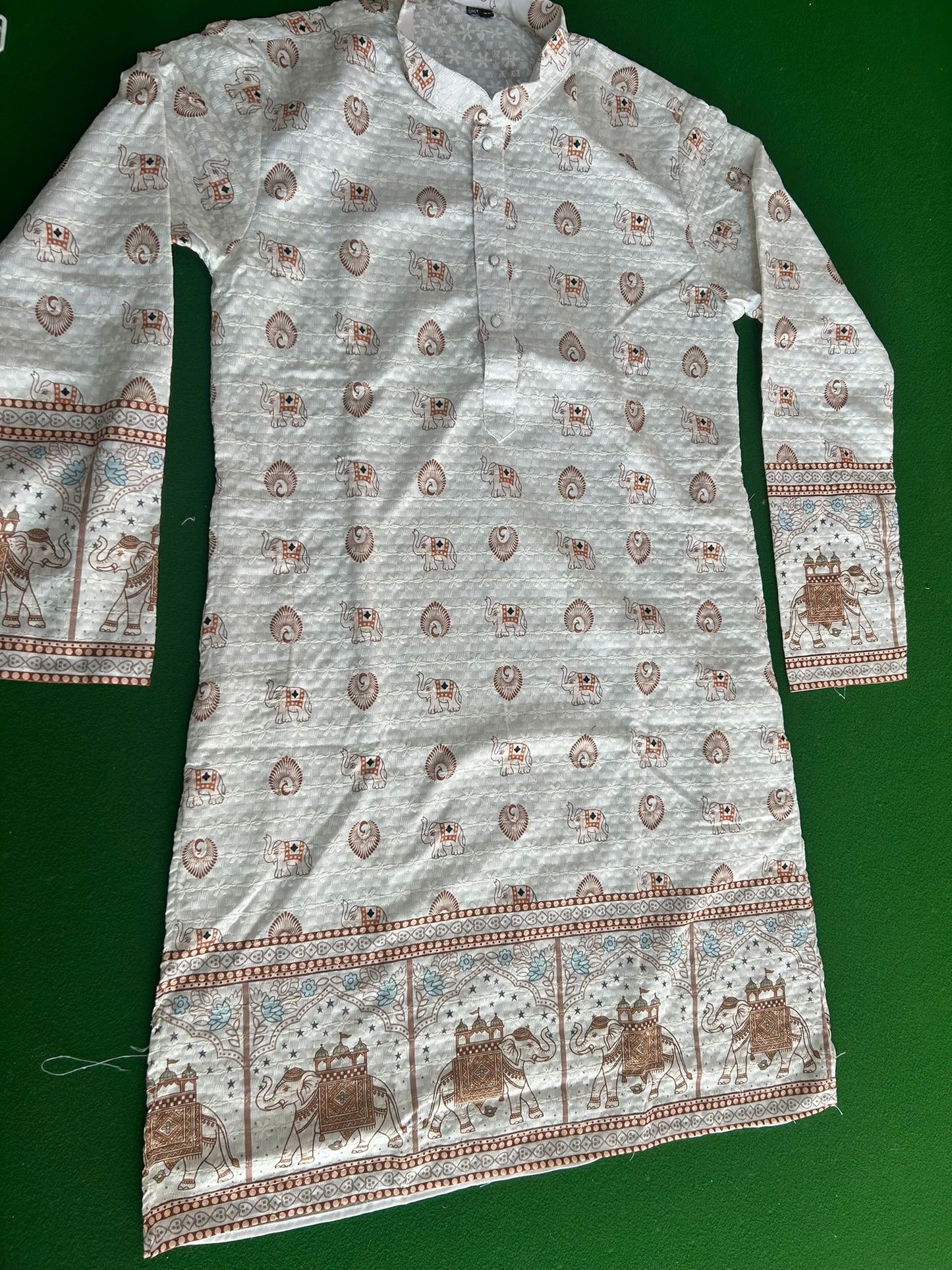 White Elephant Print Men’s Kurta – MK80