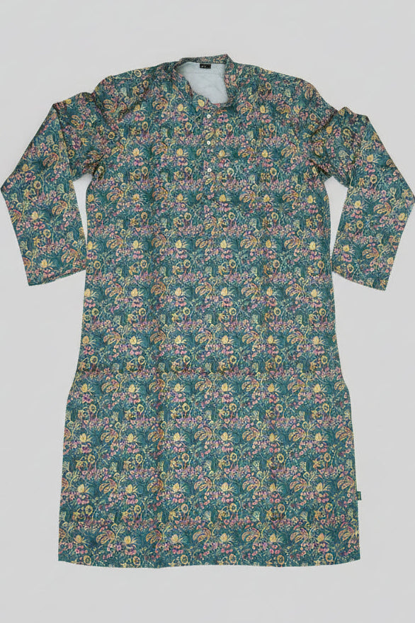 Botanical Print Men’s Kurta Green – MK79