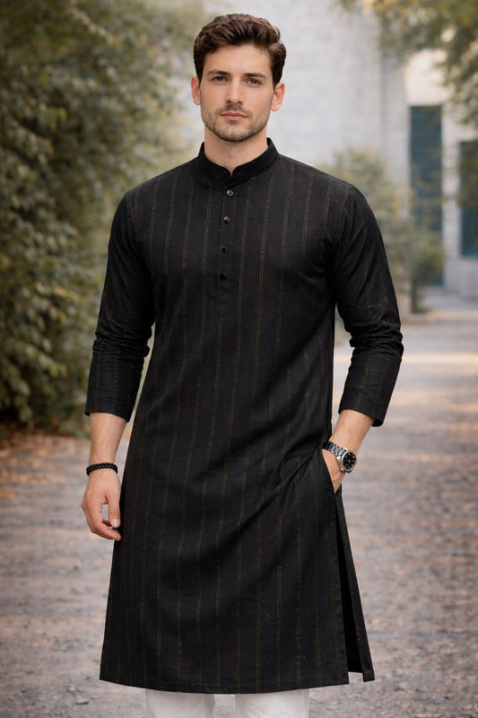 Men’s Black Striped Kurta | Stylish Ethnic Wear for Men - MK83