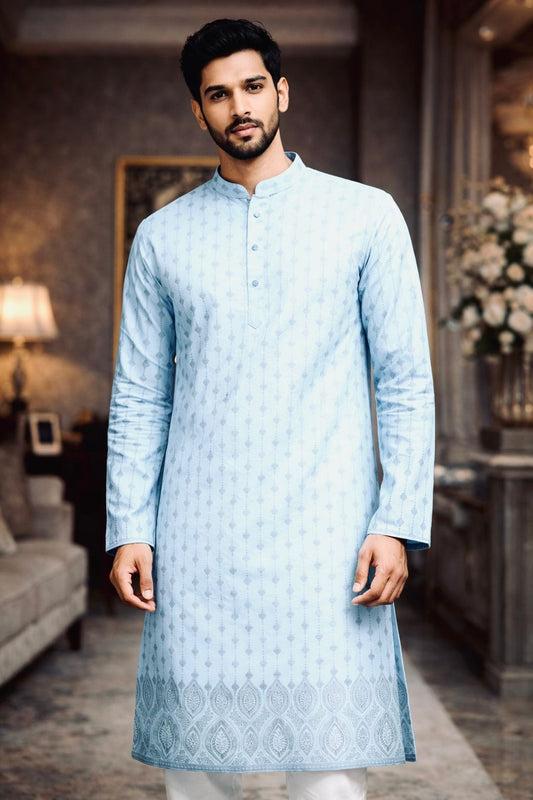 Sky blue Designer kurta | Lucknowi Embroidery | Festive Ethnic Wear- MK86