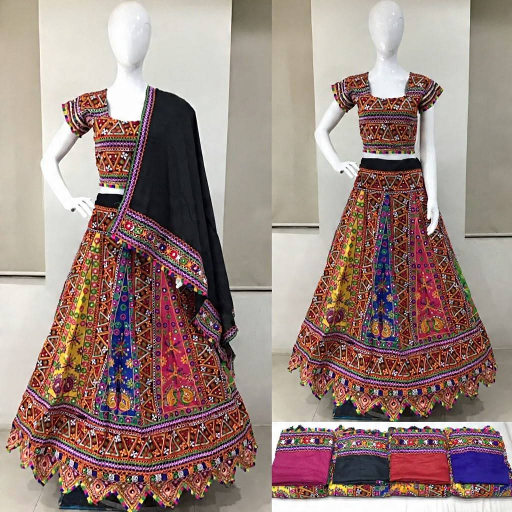 Vibrant Multi-Color Kutchi Mirror Work Chaniya Choli Set -N5