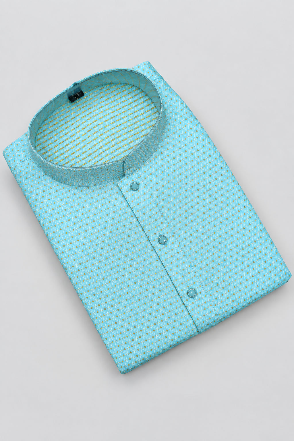 Men’s Sky Blue Self-Textured Woven Silk-Blend Kurta – Festive & Wedding Wear
