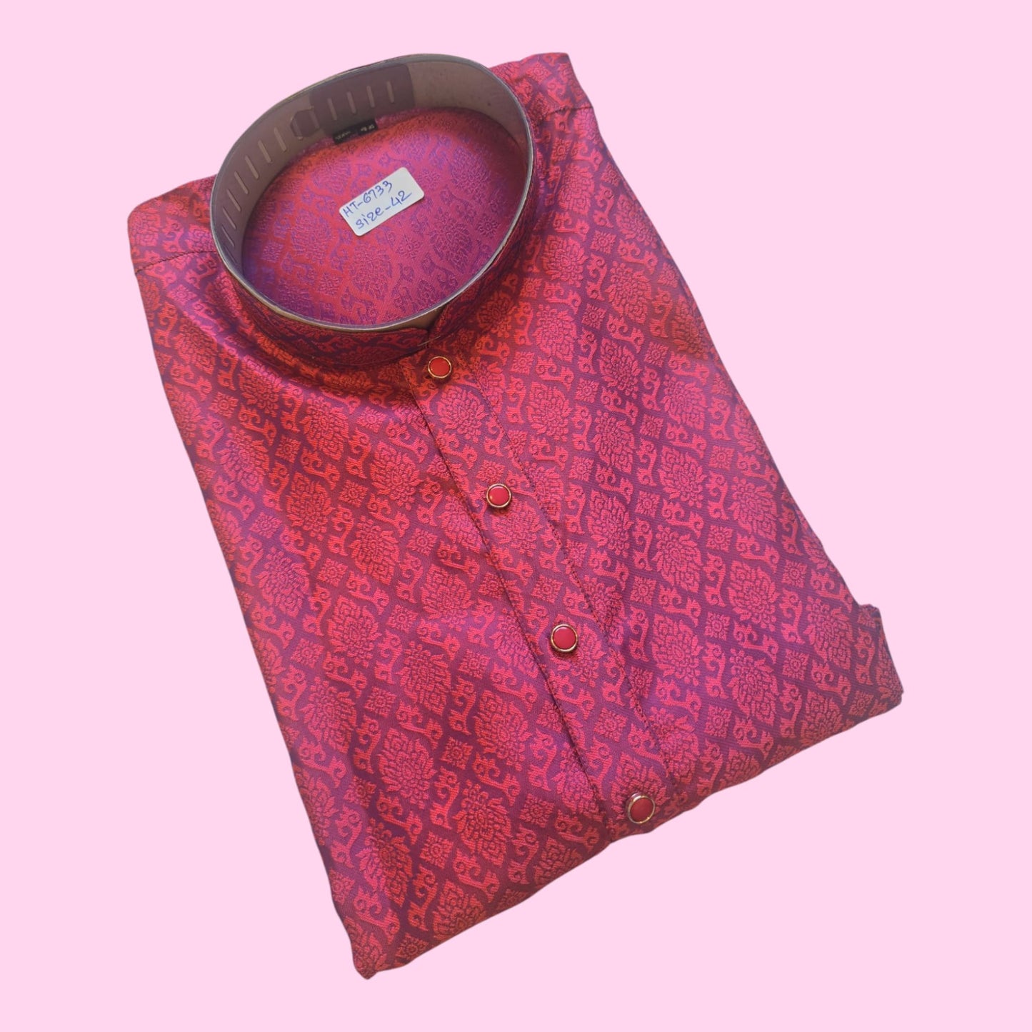 Men's Festive  Kurta – Pink Pattern (MK24)
