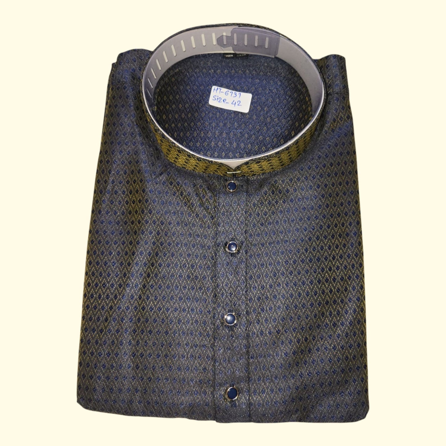 Men’s Festive Brocade Kurta – Midnight Blue & Gold Weave (MK21)