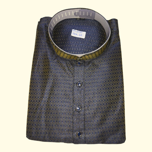Men’s Festive Brocade Kurta – Midnight Blue & Gold Weave (MK21)