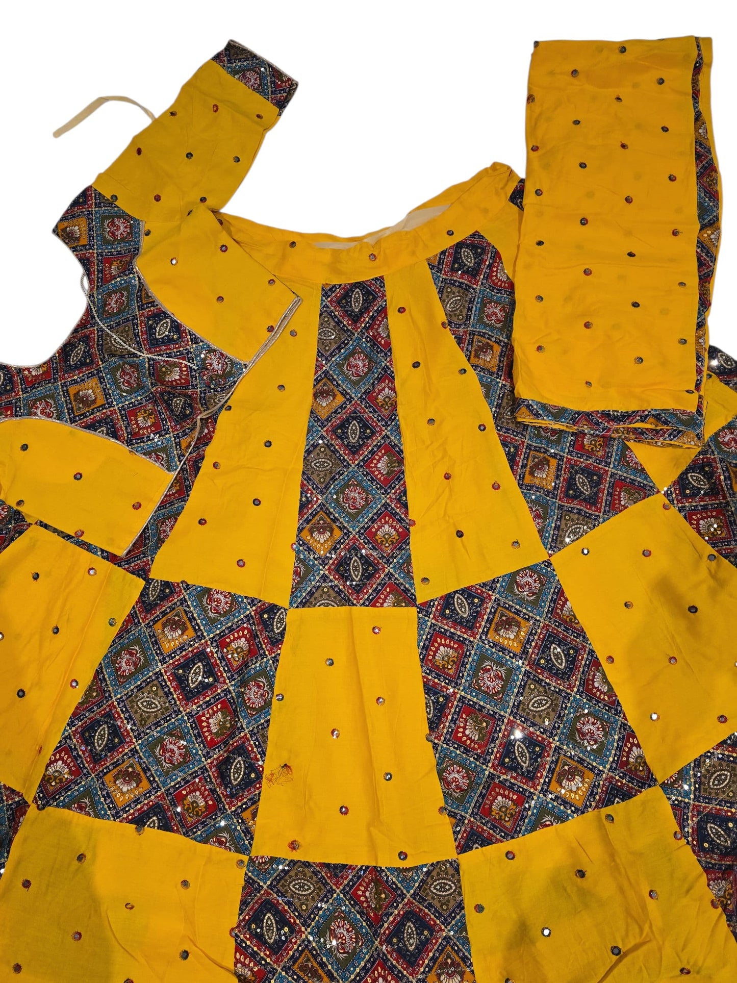 Yellow and Mirror Work Gujarati Garba Lehenga Choli Set – Festive Wear Melbourne - W12